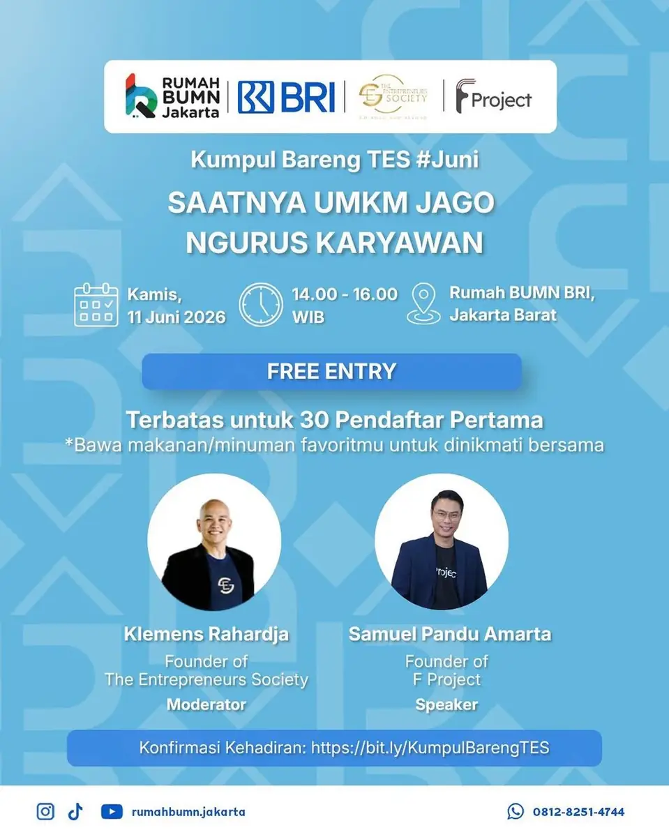 Community & speaking event – KUMPUL BARENG TES JUNI Saatnya UMKM tidak hanya jago jualan, tapi juga jago mengelola tim…